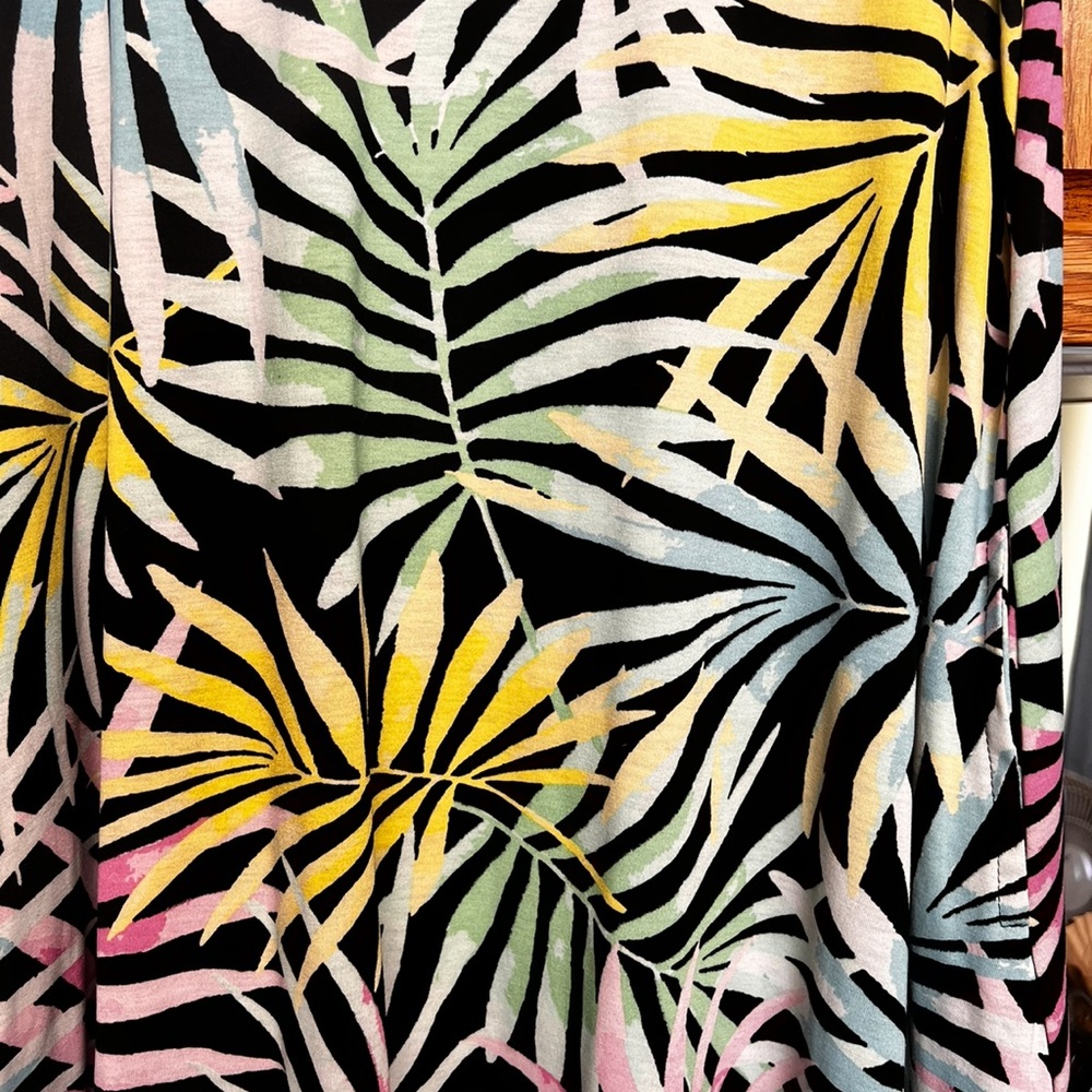 A Line dress multi color palm tropical pattern side pockets short sleeve A line - Picture 3 of 3